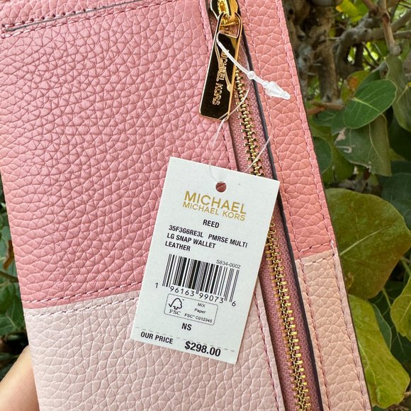 Michael Kors Reed Large Flap Bifold Snap Wallet Primrose Multi Color-Block - Picture 8 of 9